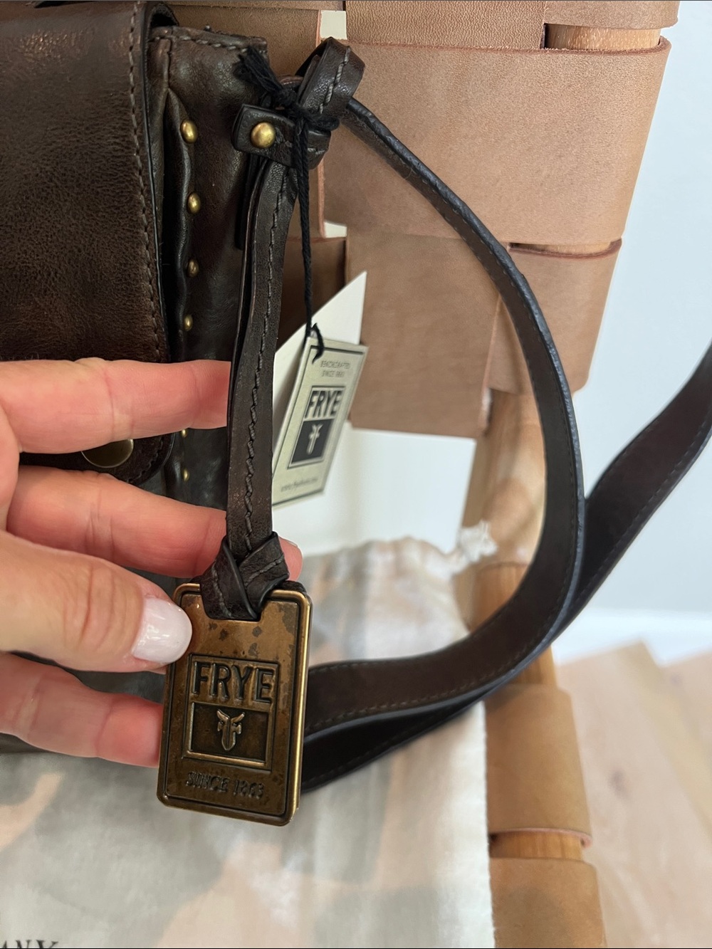 Rare Vintage Frye Roxanne Crossbody Bag Grey/Brown EUC - Picture 4 of 12